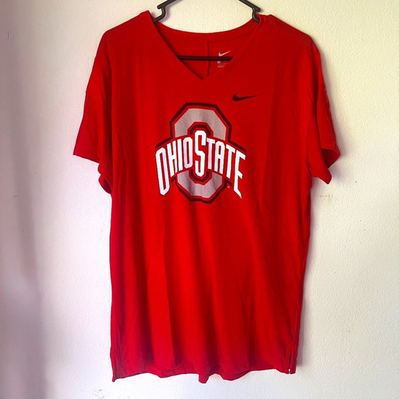 NIKE Ohio State Buckeyes Logo Red V-Neck Women's Top XL - Picture 1 of 7